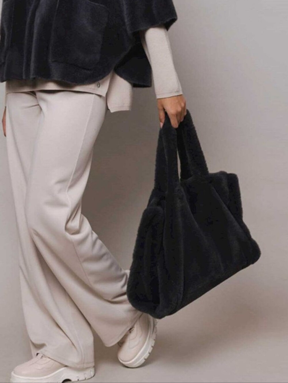 RINO & PELLE Daan Big Shopper Faux Fur Tote Black